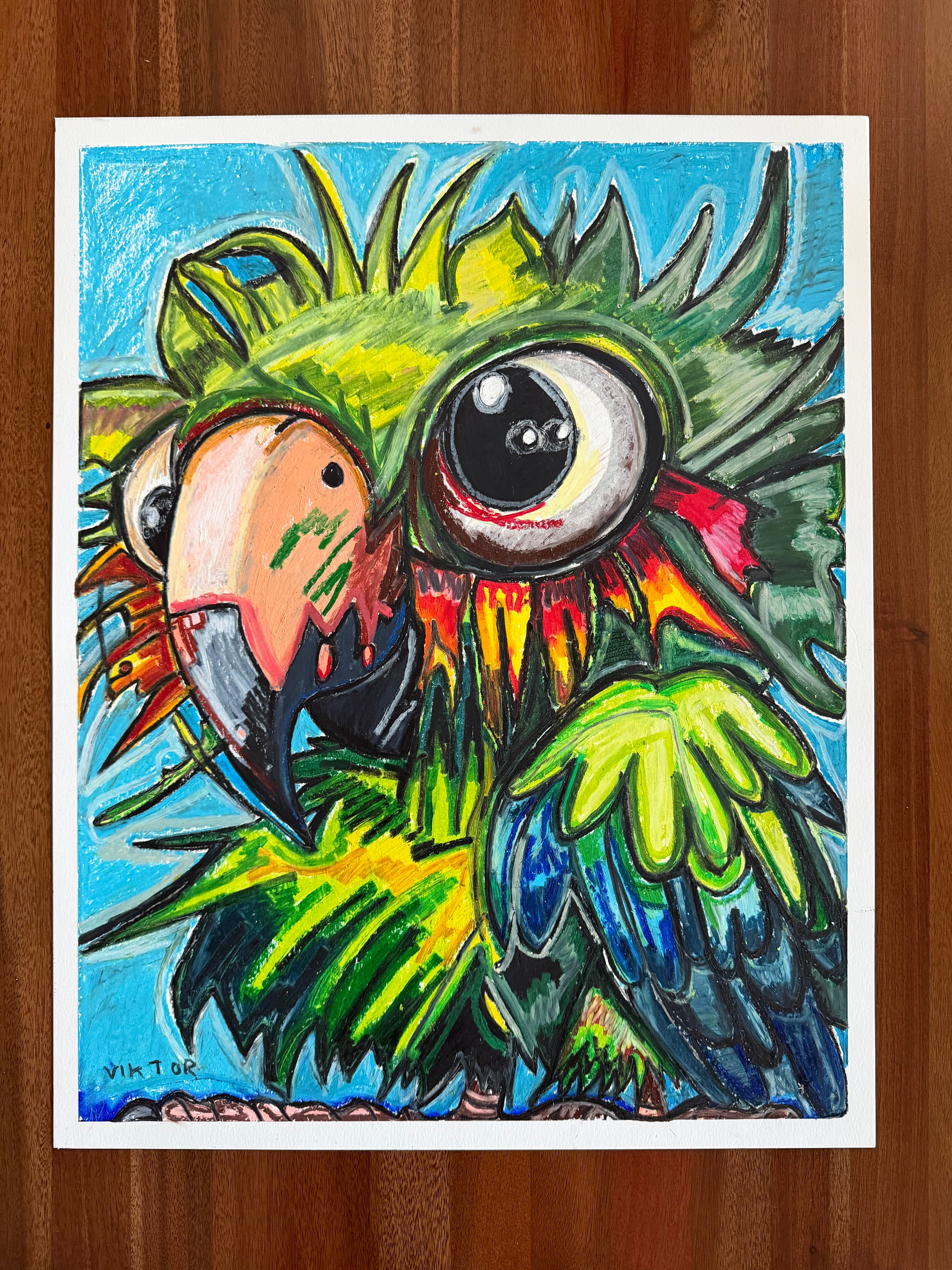 Feathered Frenzy - ORIGINAL OIL PASTEL ARTWORK - 19x24