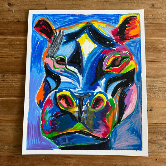 The Blue Hippo - ORIGINAL  14x17”