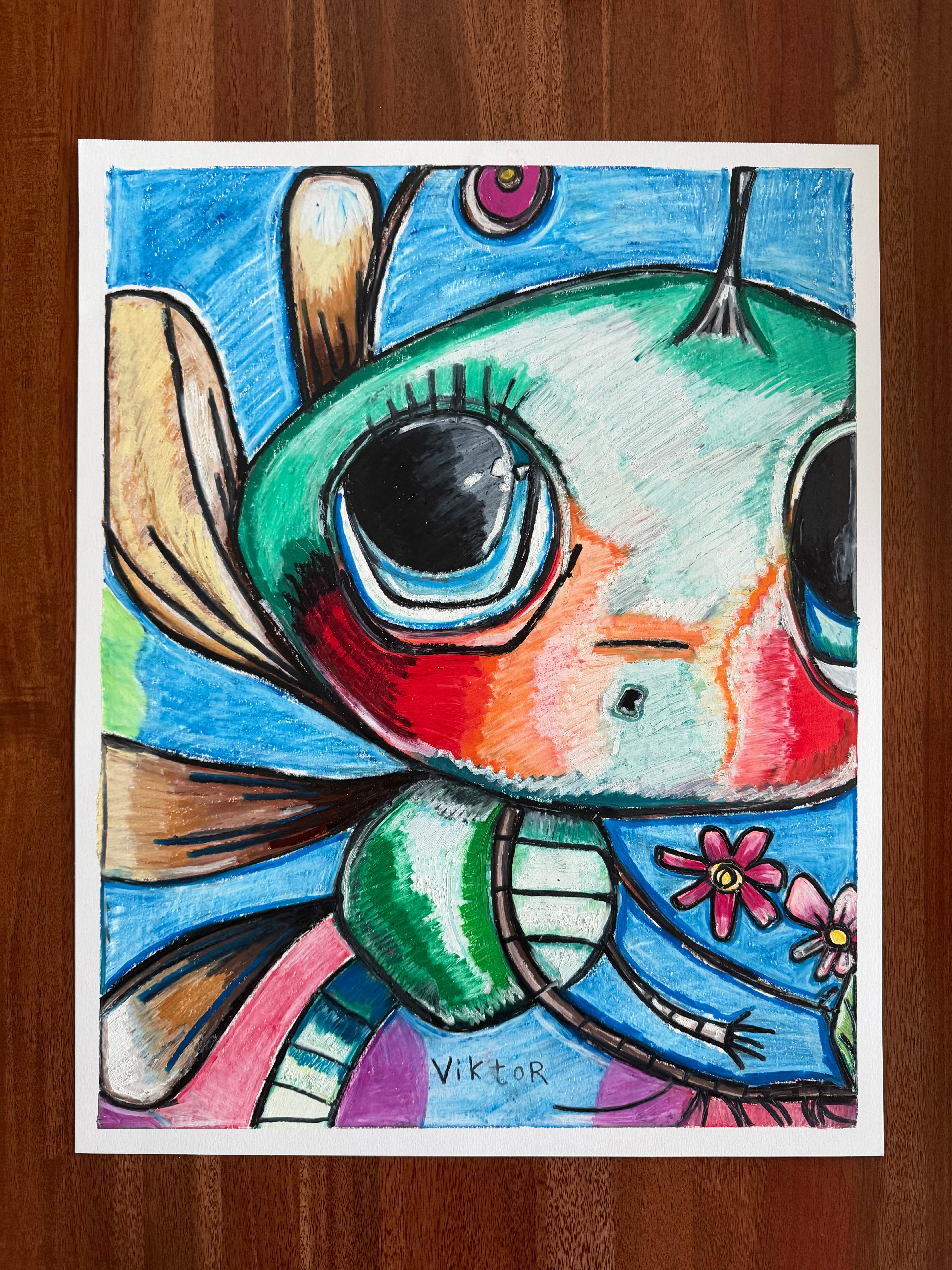 Baby Dragonfly - ORIGINAL OIL PASTEL ARTWORK - 19x24