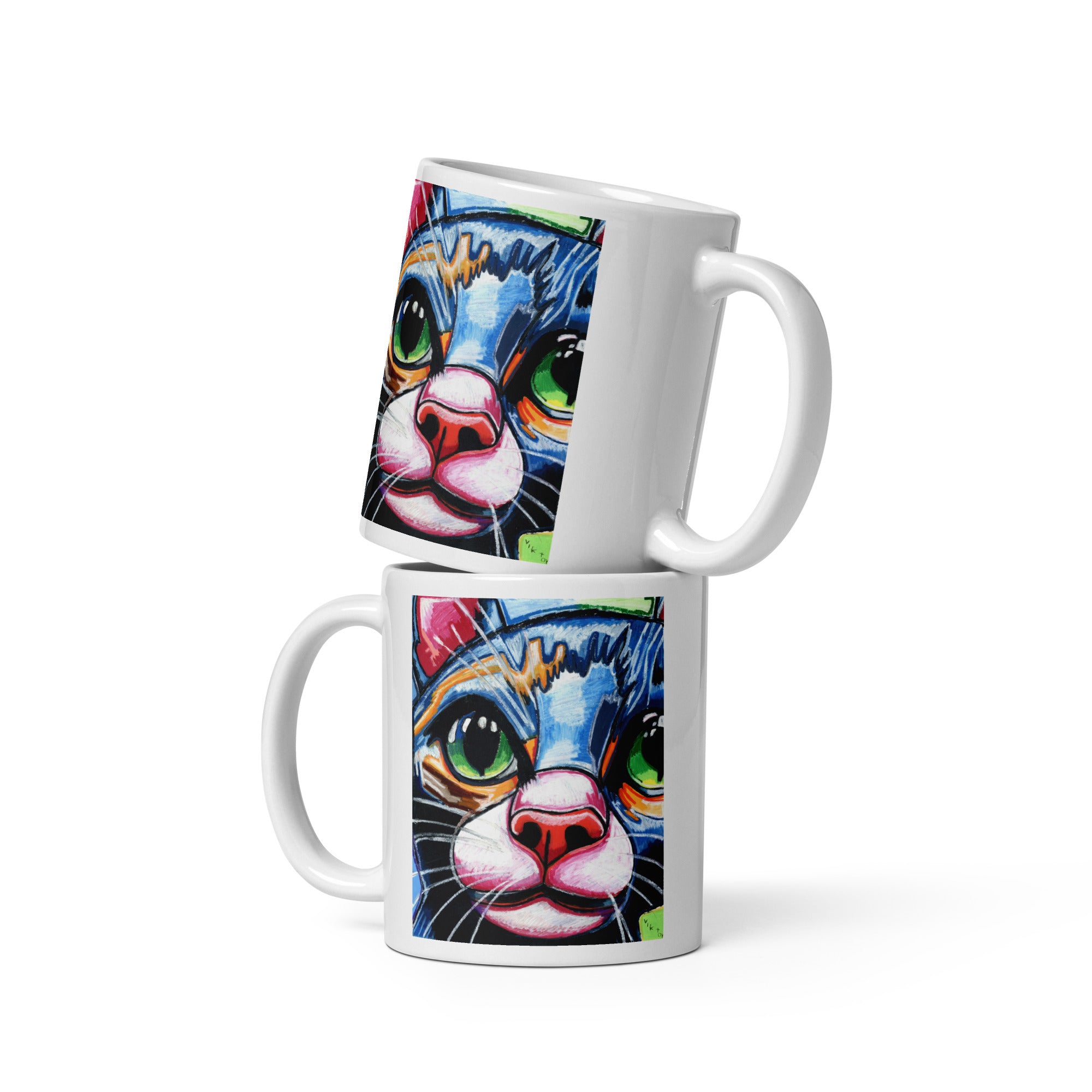 Cobalt Cat - White glossy mug – Vichy's Art