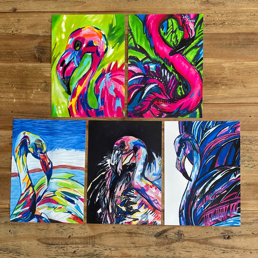 Flamingos - Set of 5 prints 5x7" - for $25 - Vichy's Art