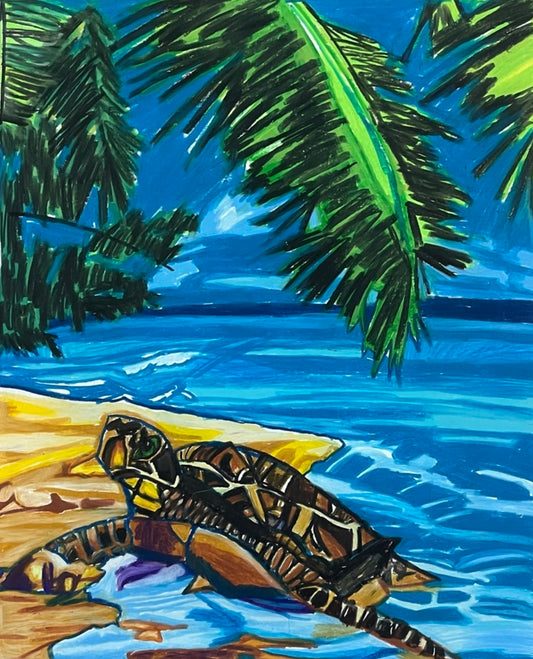 Turtle on the shore - Art Prints - Vichy's Art