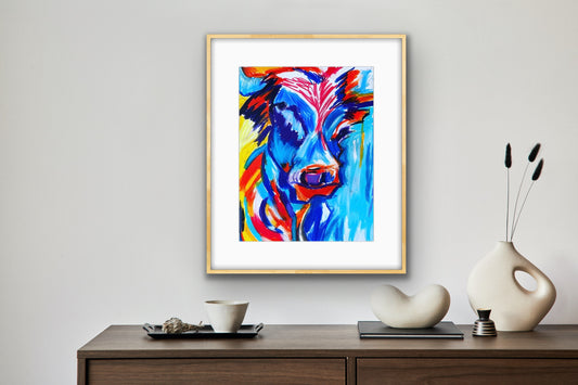 Blue Cow, Downloadable File, Printable Painting, Digital Download