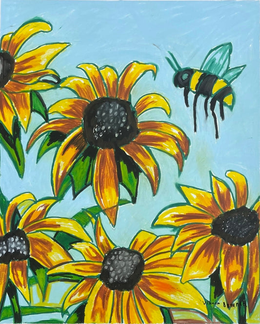 Bee and the Sunflowers - Art Prints