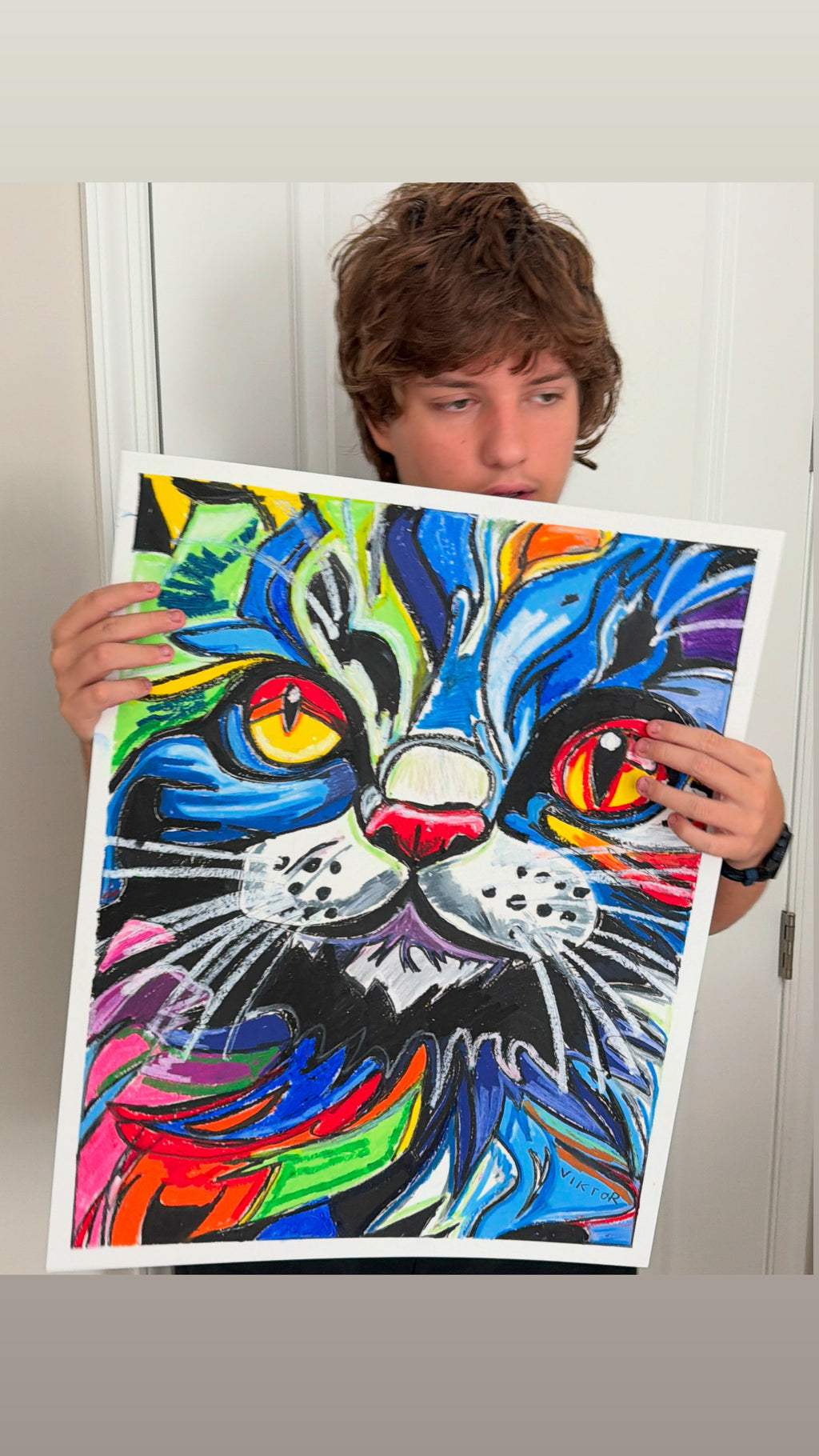 Vibrant Cat - ORIGINAL OIL PASTEL ARTWORK - 19x24" (video attached)