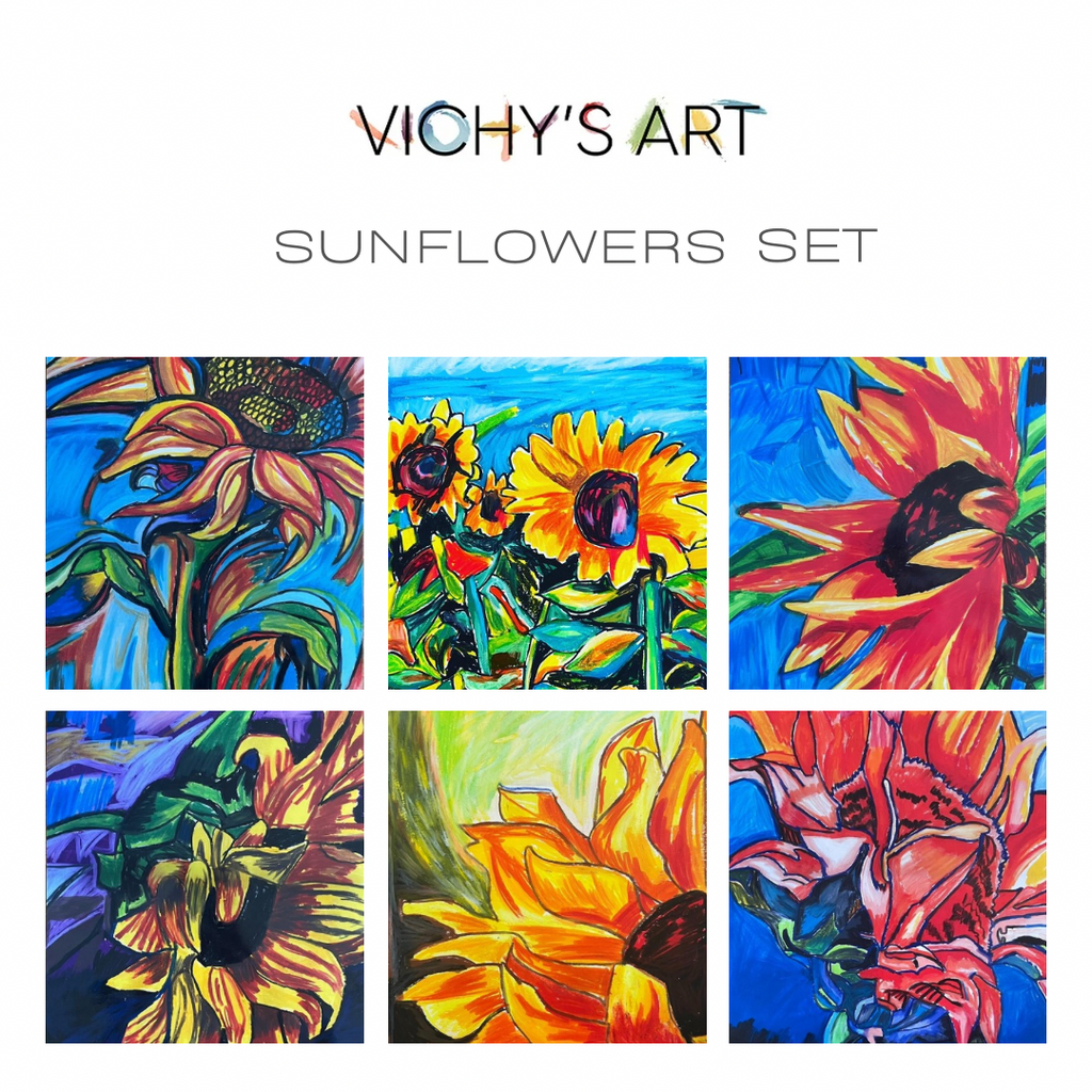 Sunflowers - Set of 6 paper prints/canvas prints - Vichy's Art