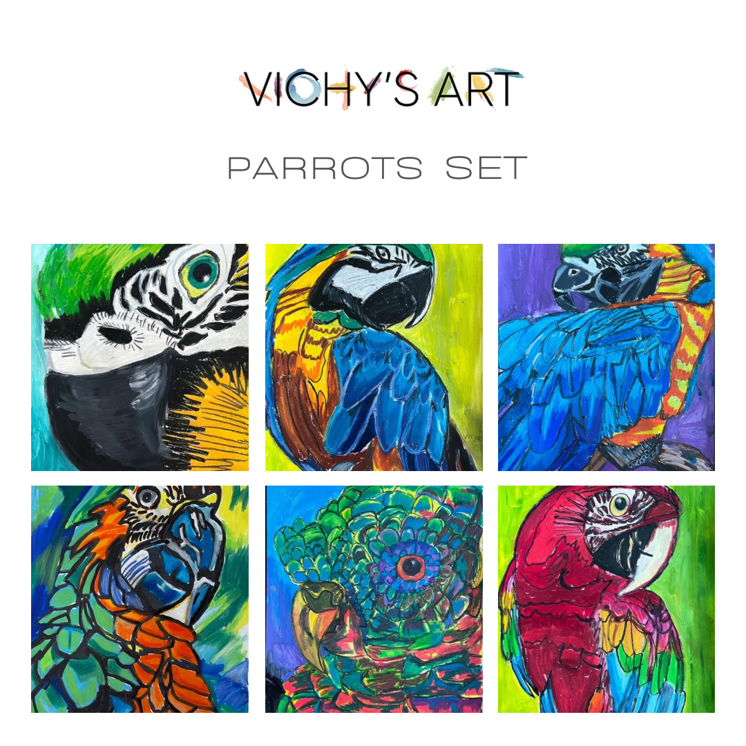 Parrots - Set of 6 paper prints/canvas prints