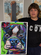 The Blue Frenchie - ORIGINAL OIL PASTEL ARTWORK - 19x24" (video attached)