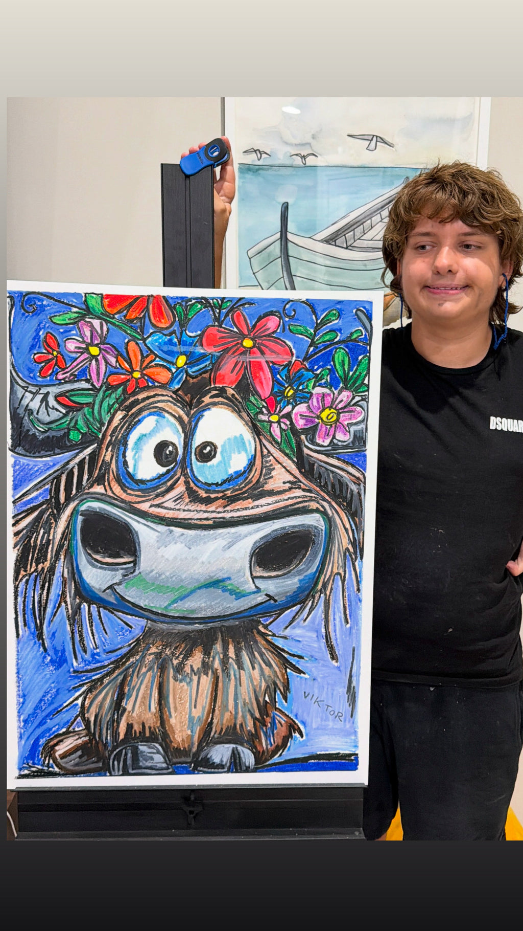 Floral Cow - ORIGINAL OIL PASTEL ARTWORK - 22x30" (video attached)