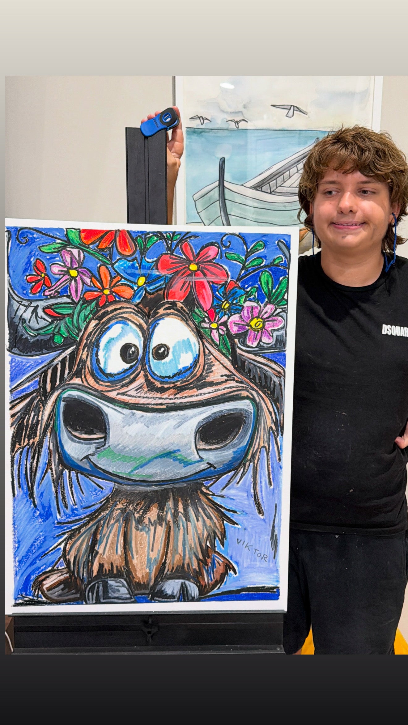 Floral Cow - ORIGINAL OIL PASTEL ARTWORK - 22x30" (video attached)