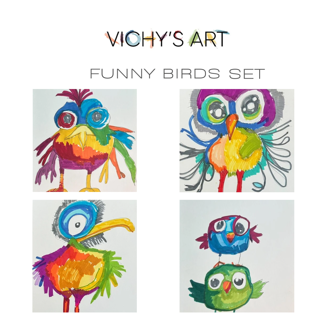 Funny Birds - Set of 4 paper prints/canvas prints