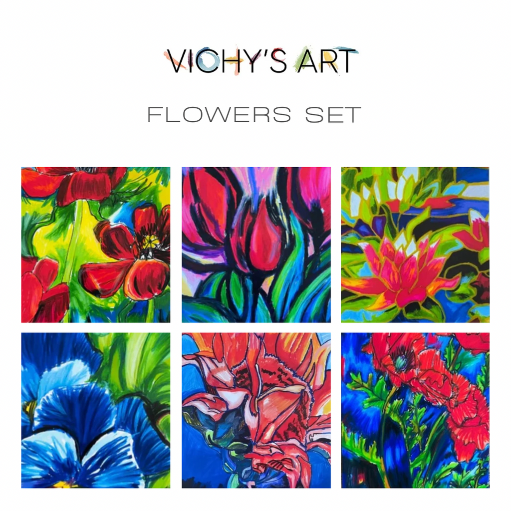 Flowers - Set of 6 paper prints/canvas prints - Vichy's Art