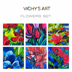 Flowers - Set of 6 paper prints/canvas prints - Vichy's Art