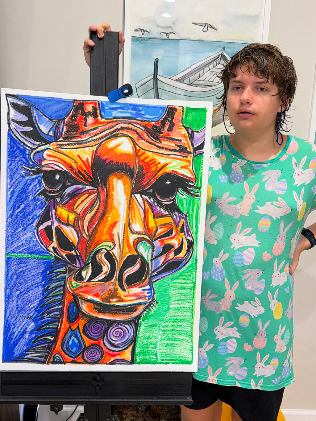 Molly The Giraffe - ORIGINAL OIL PASTEL ARTWORK - 22x30" (video attached)