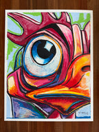 The Rooster's Gaze - ORIGINAL OIL PASTEL ARTWORK - 19x24" (see the video)