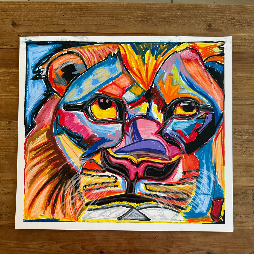 The Big Lion - ORIGINAL OIL PASTEL - 19x17"