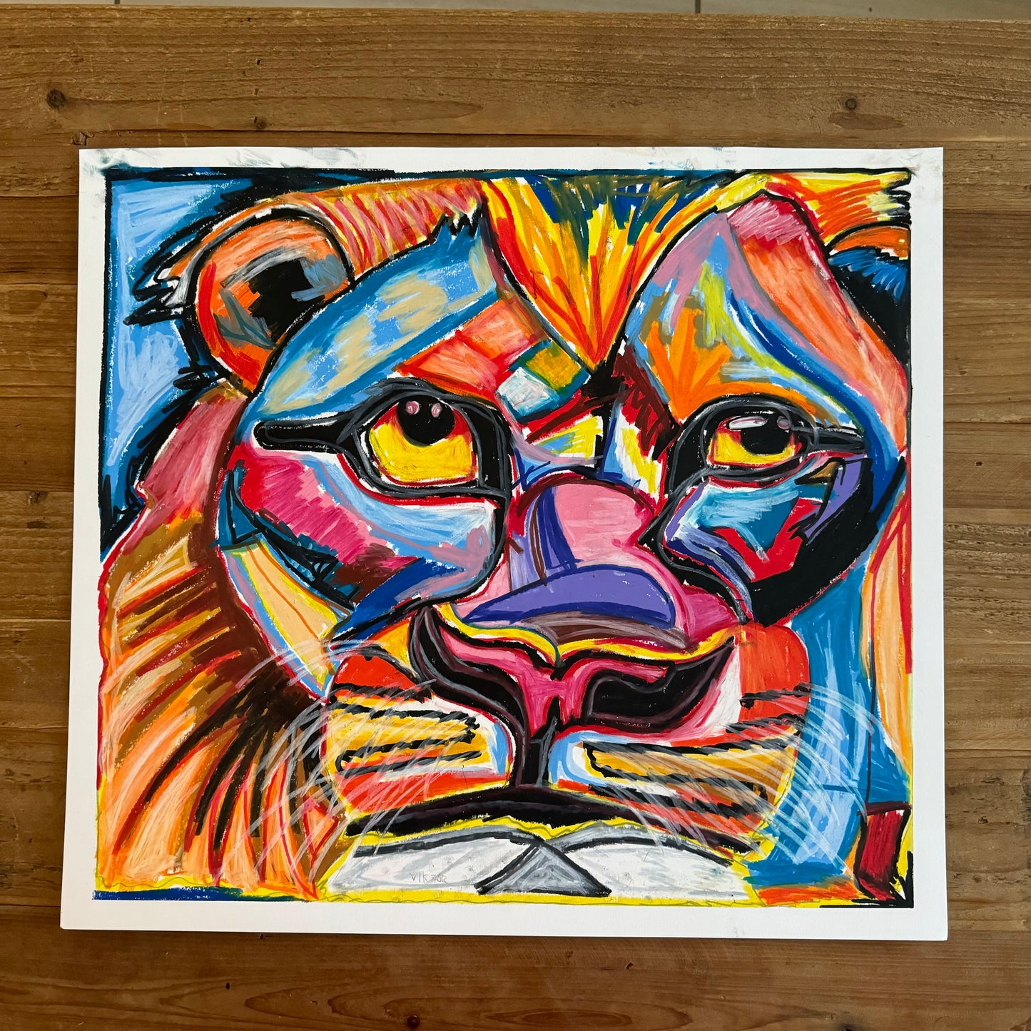 The Big Lion - ORIGINAL OIL PASTEL - 19x17"