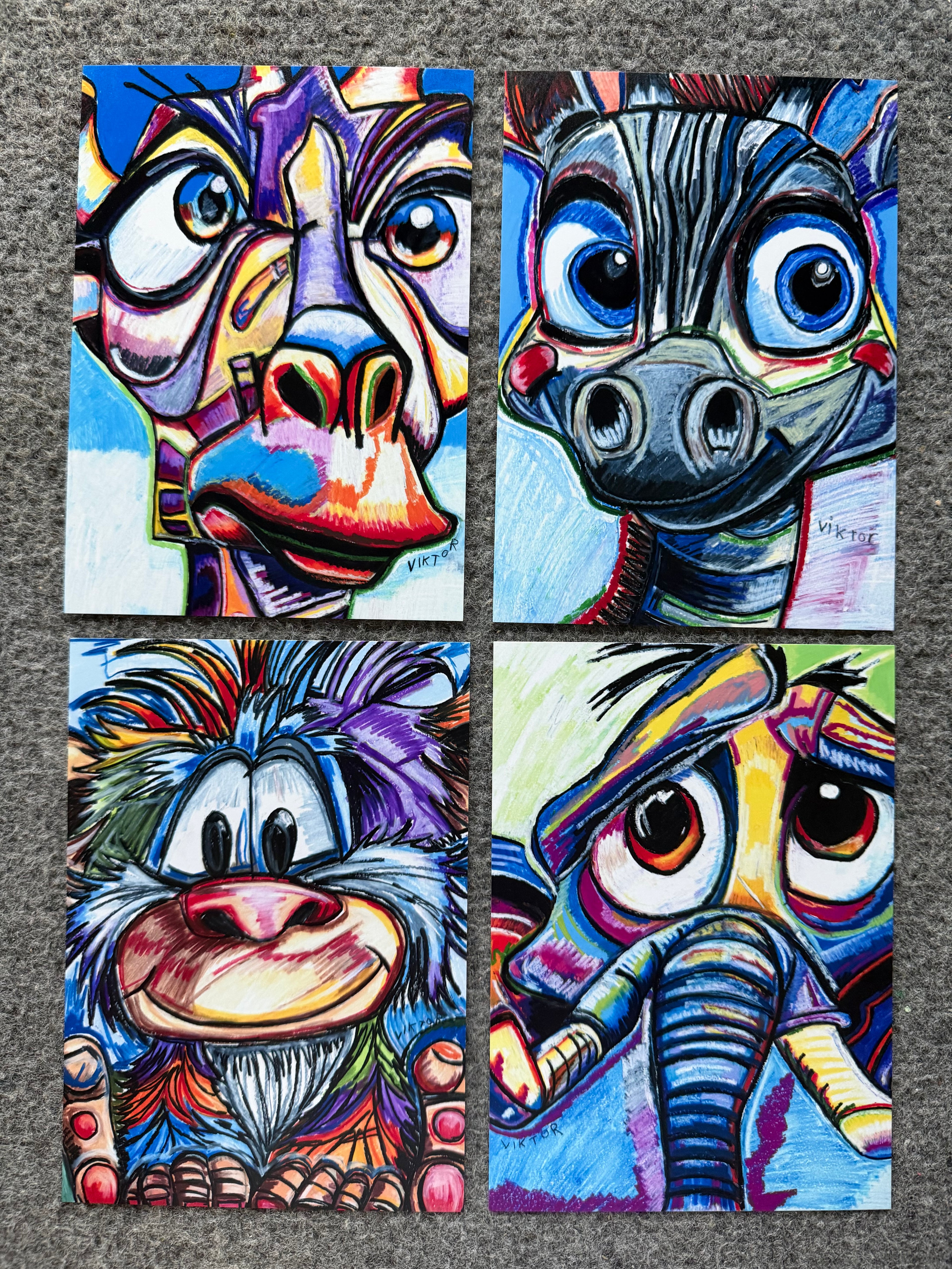 Safari - Set of 4 animals in a paper prints
