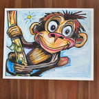 Happy Monkey - ORIGINAL OIL PASTEL ARTWORK - 24x19" (video attached)