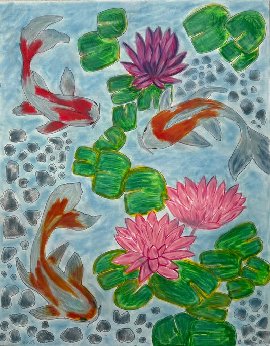 Koi Fish - ORIGINAL OIL PASTEL - 19x24"