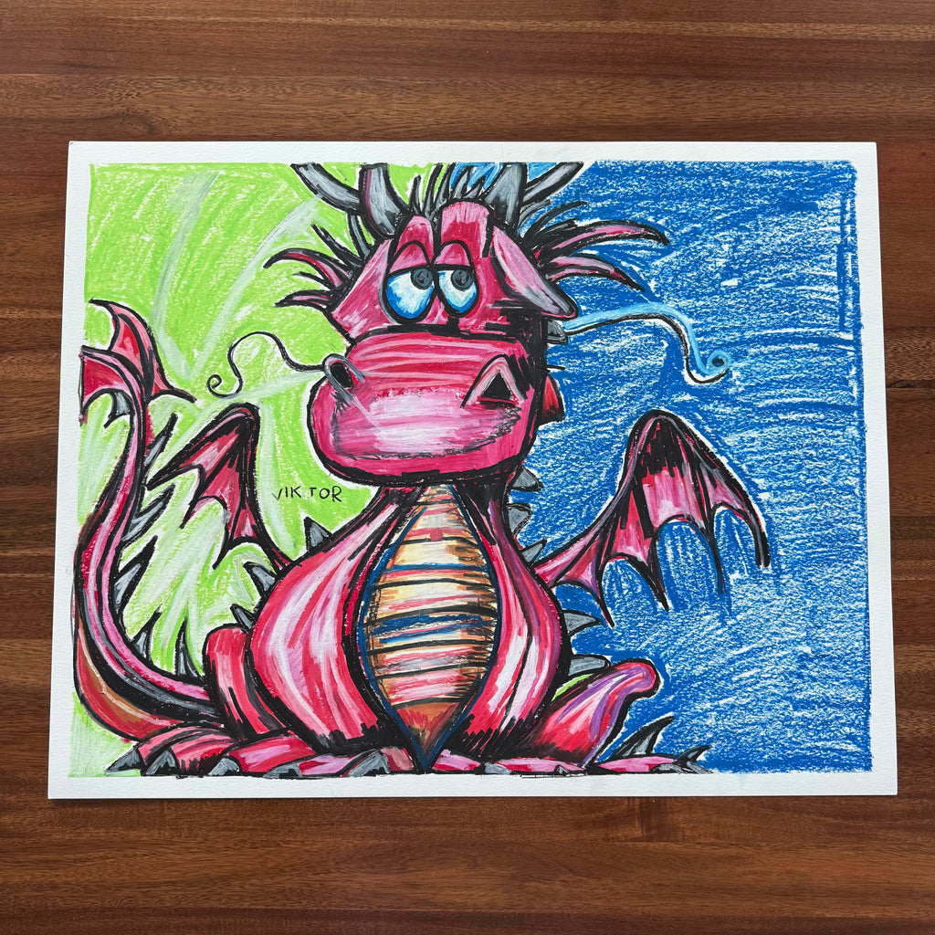 Red Dragon - ORIGINAL OIL PASTEL ARTWORK - 24x19" (video attached)