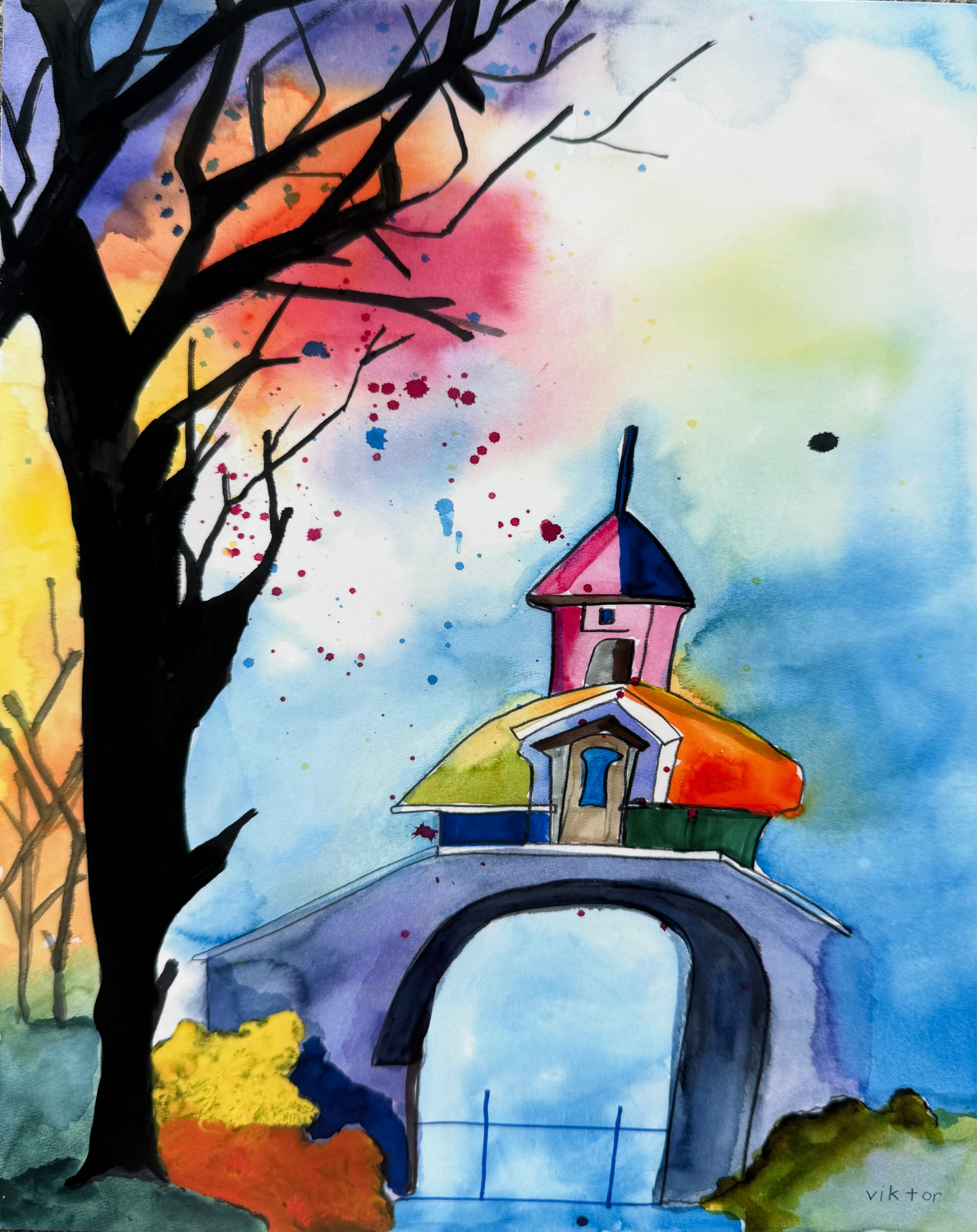 Watercolor bridge - Art Prints