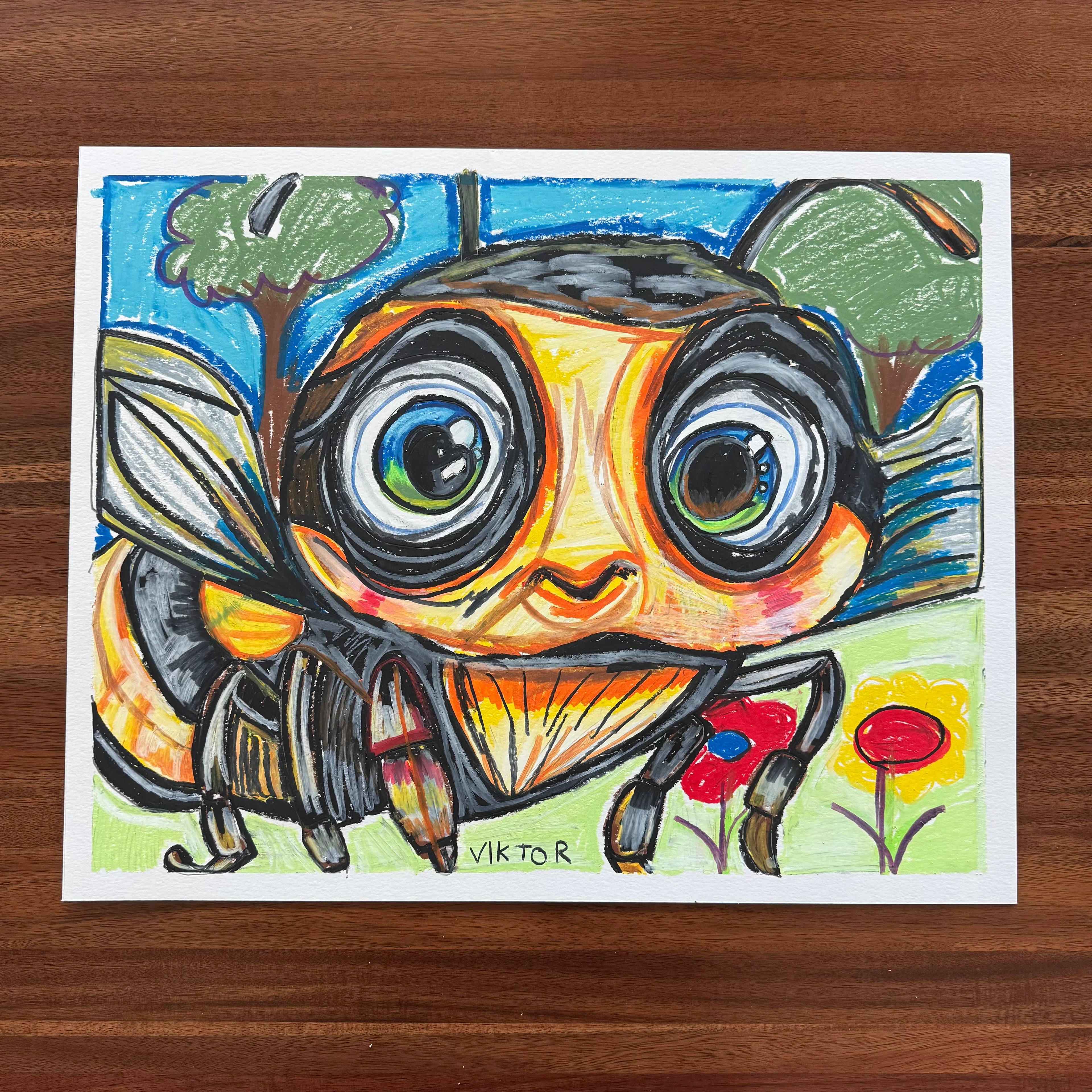 Little Bee - ORIGINAL OIL PASTEL ARTWORK - 20x16”