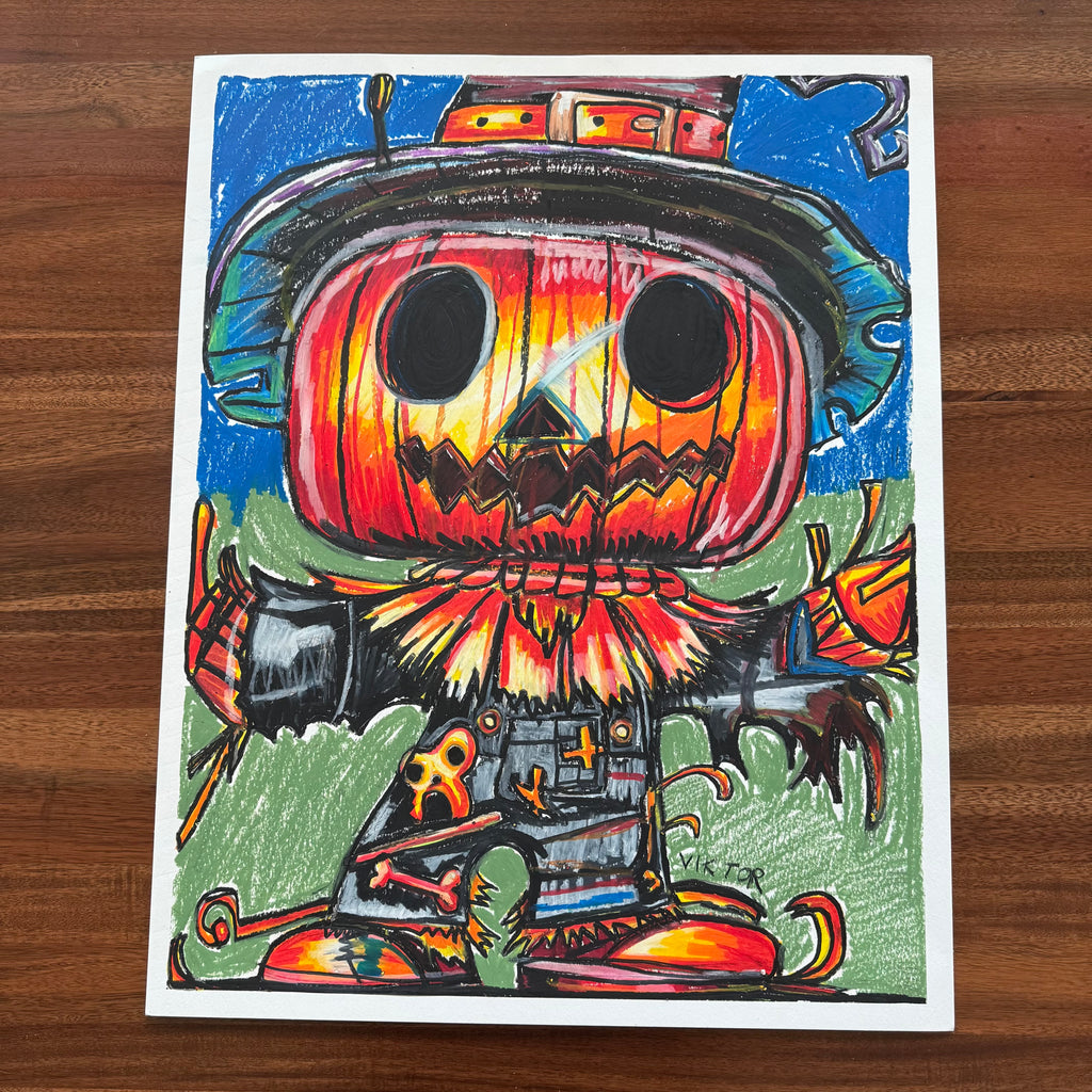 Scary Scarecrow - ORIGINAL OIL PASTEL ARTWORK - 19x24" (video attached)