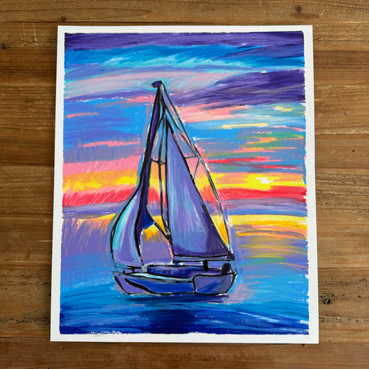 Purple Sailboat - ORIGINAL 14x17”