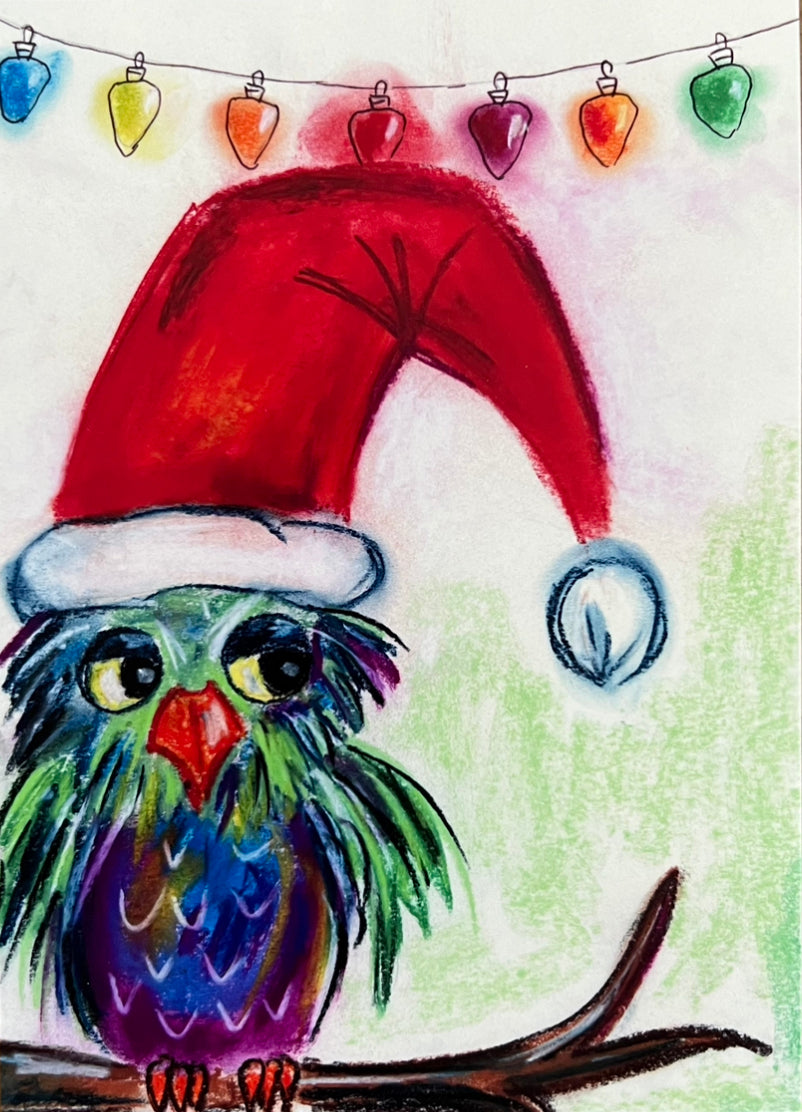 Santa Owl - fine prints and canvas prints in more size