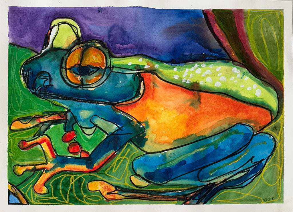 Watercolor Frog II - ORIGINAL 22x30” (video attached)