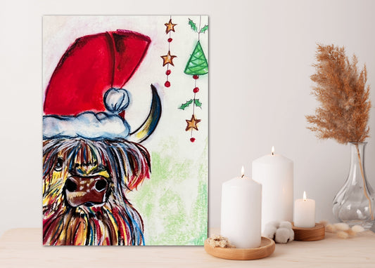 Santa Highland Cattle - fine prints and canvas prints in more size