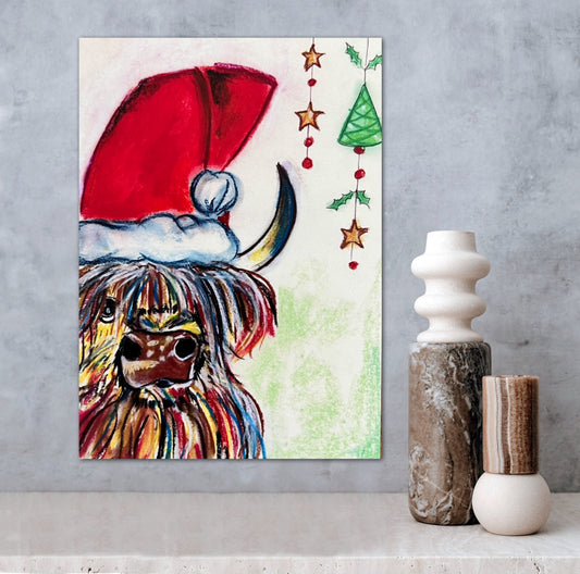 Santa Highland Cattle - fine prints and canvas prints in more size