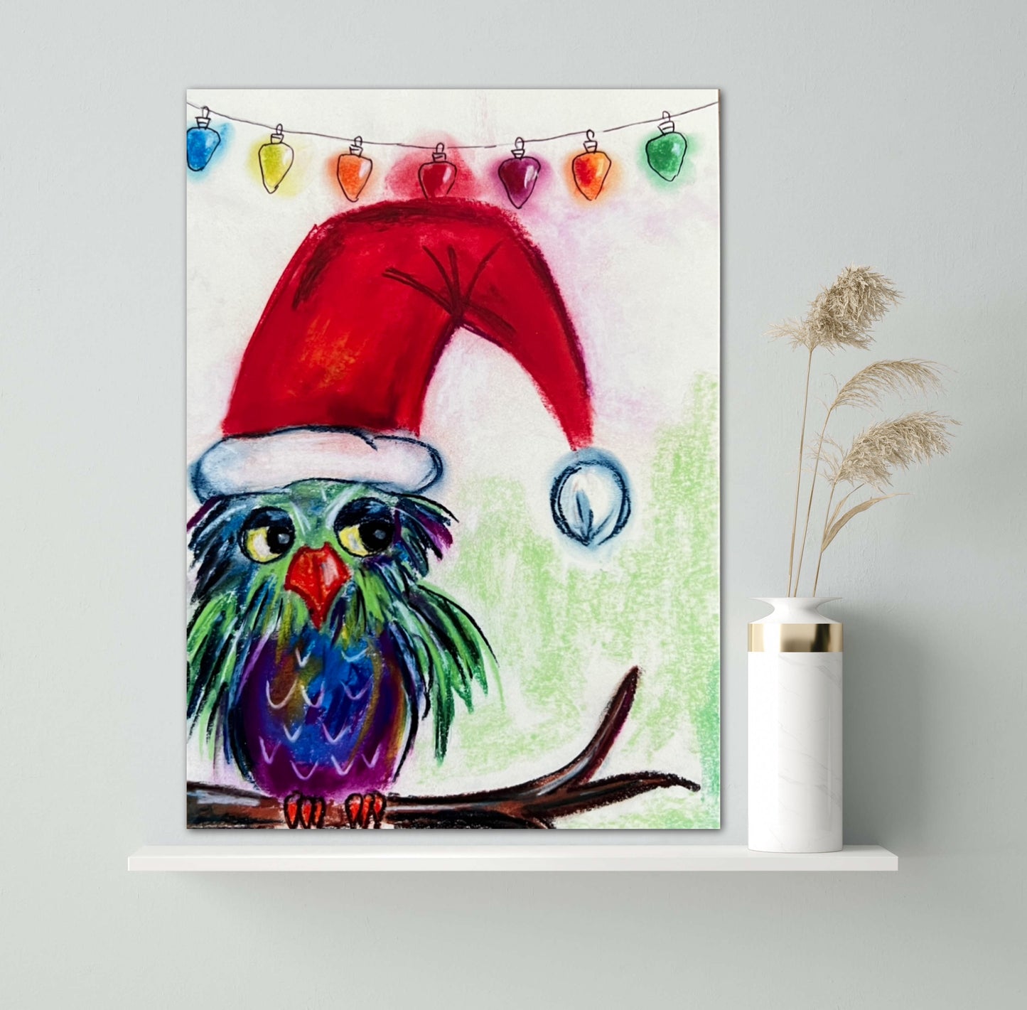 Santa Owl - fine prints and canvas prints in more size