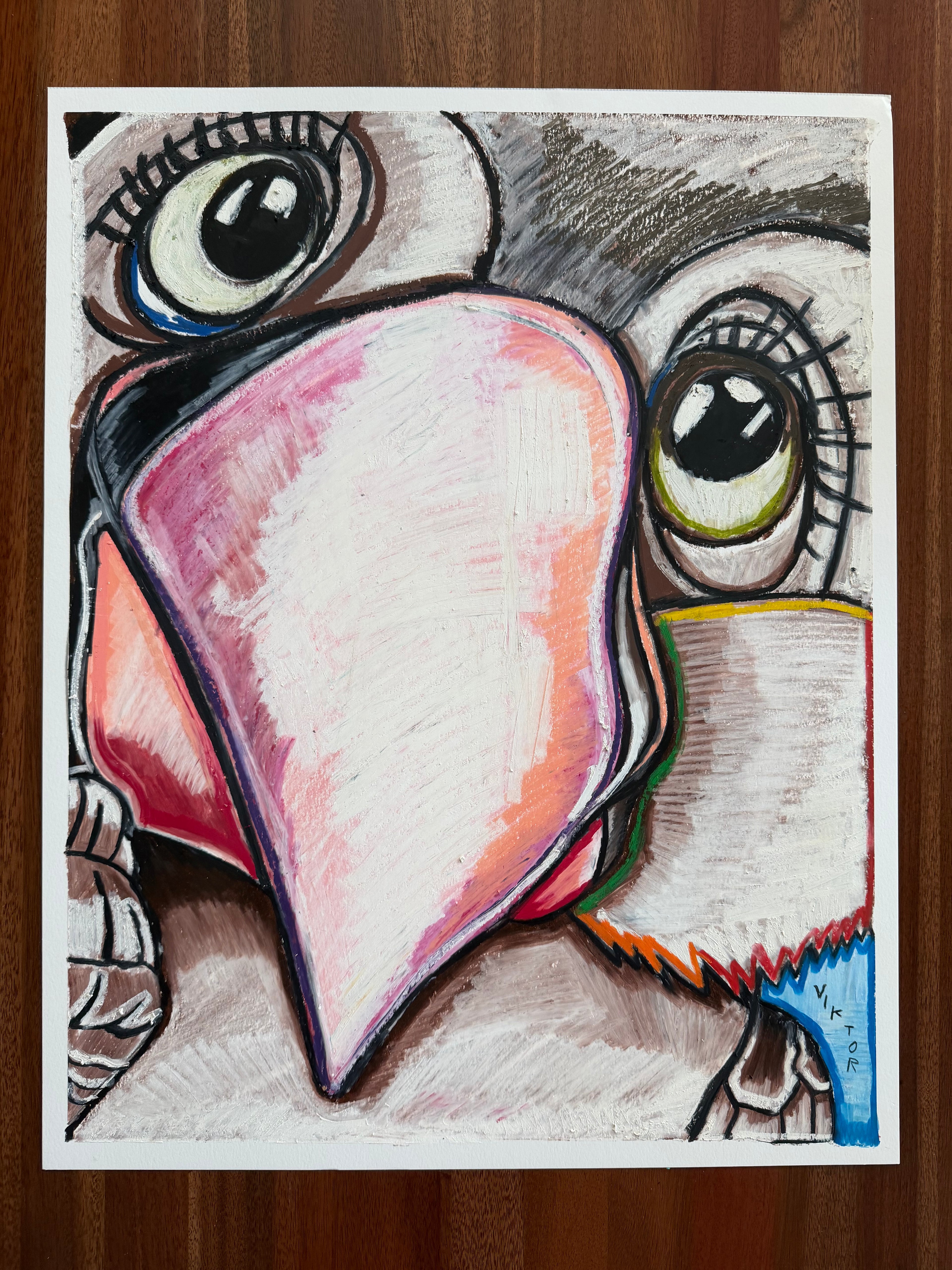Big Eyed Beauty - ORIGINAL OIL PASTEL ARTWORK - 19x24" (video attached)