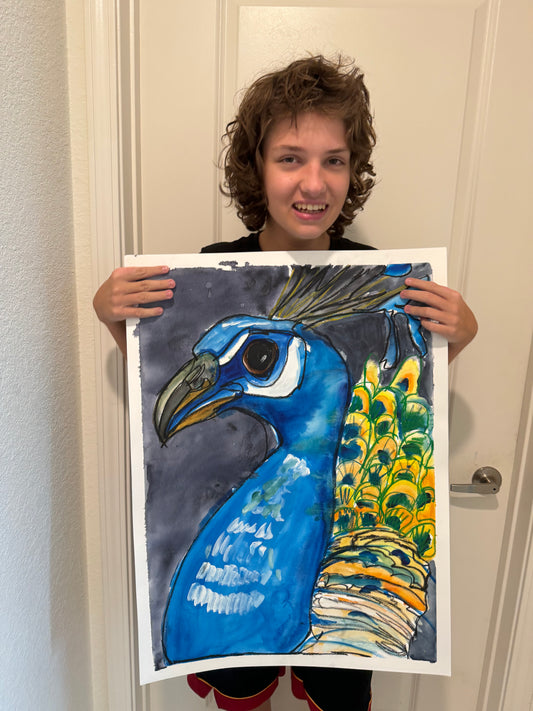 Watercolor Peacock - ORIGINAL 22x30”
