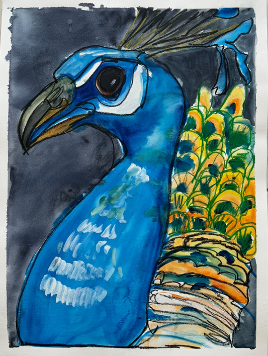 Watercolor Peacock - ORIGINAL 22x30”