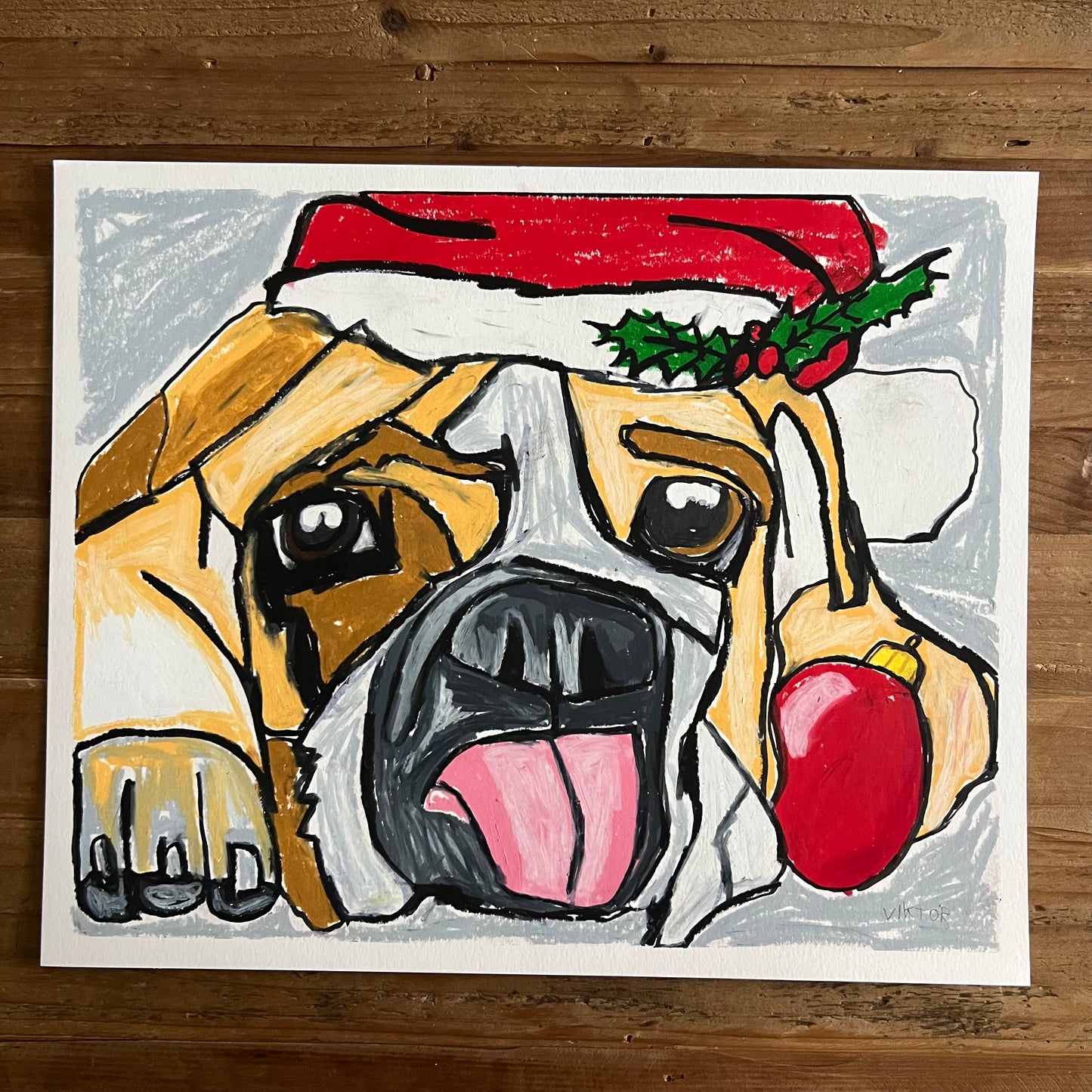 Santa Bulldog - ORIGINAL  14x17”