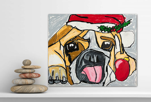 Santa Bulldog - fine prints and canvas prints in more size