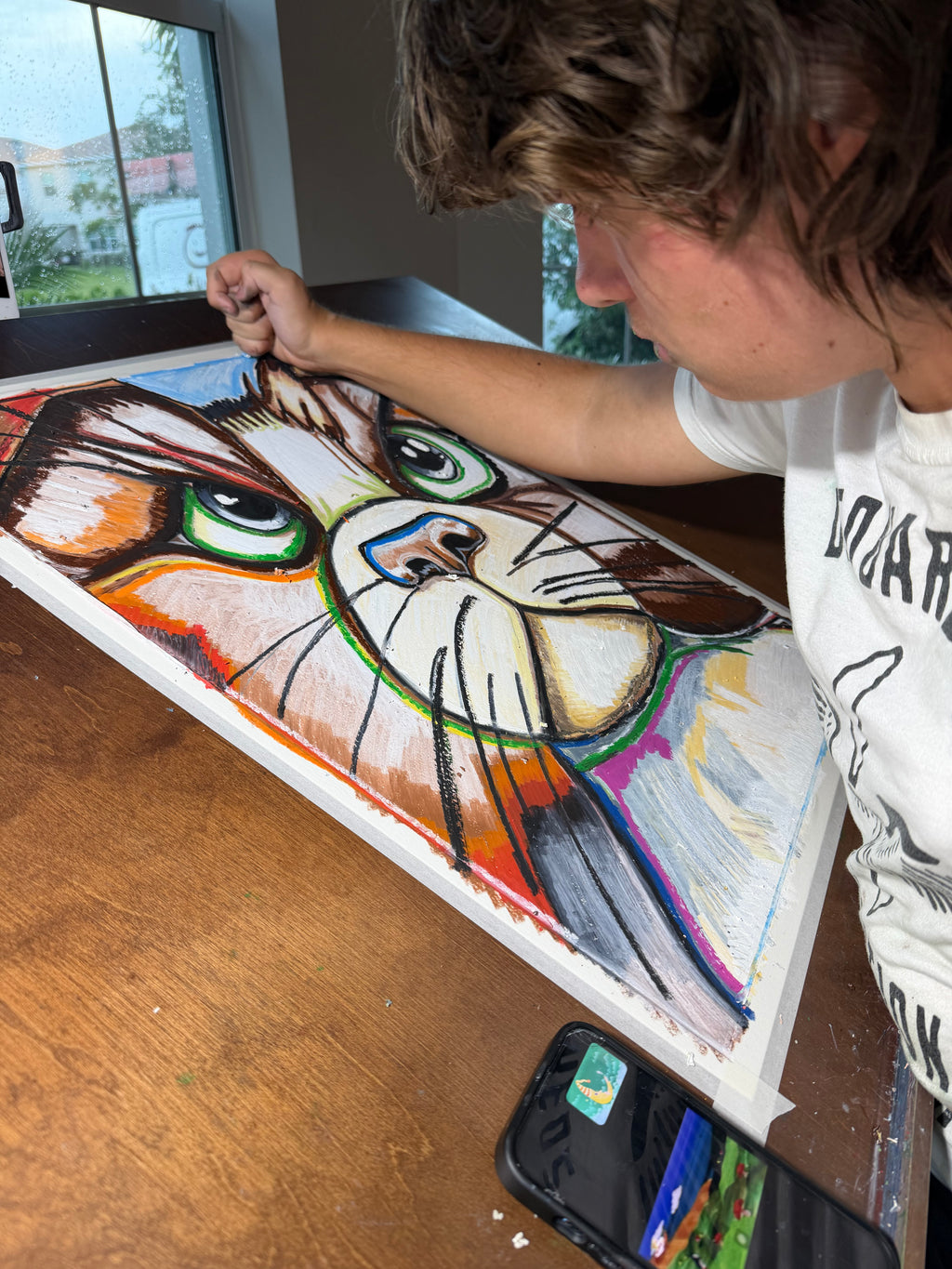 The Grumpy Cat  - ORIGINAL OIL PASTEL ARTWORK - 19x24" (video attached)