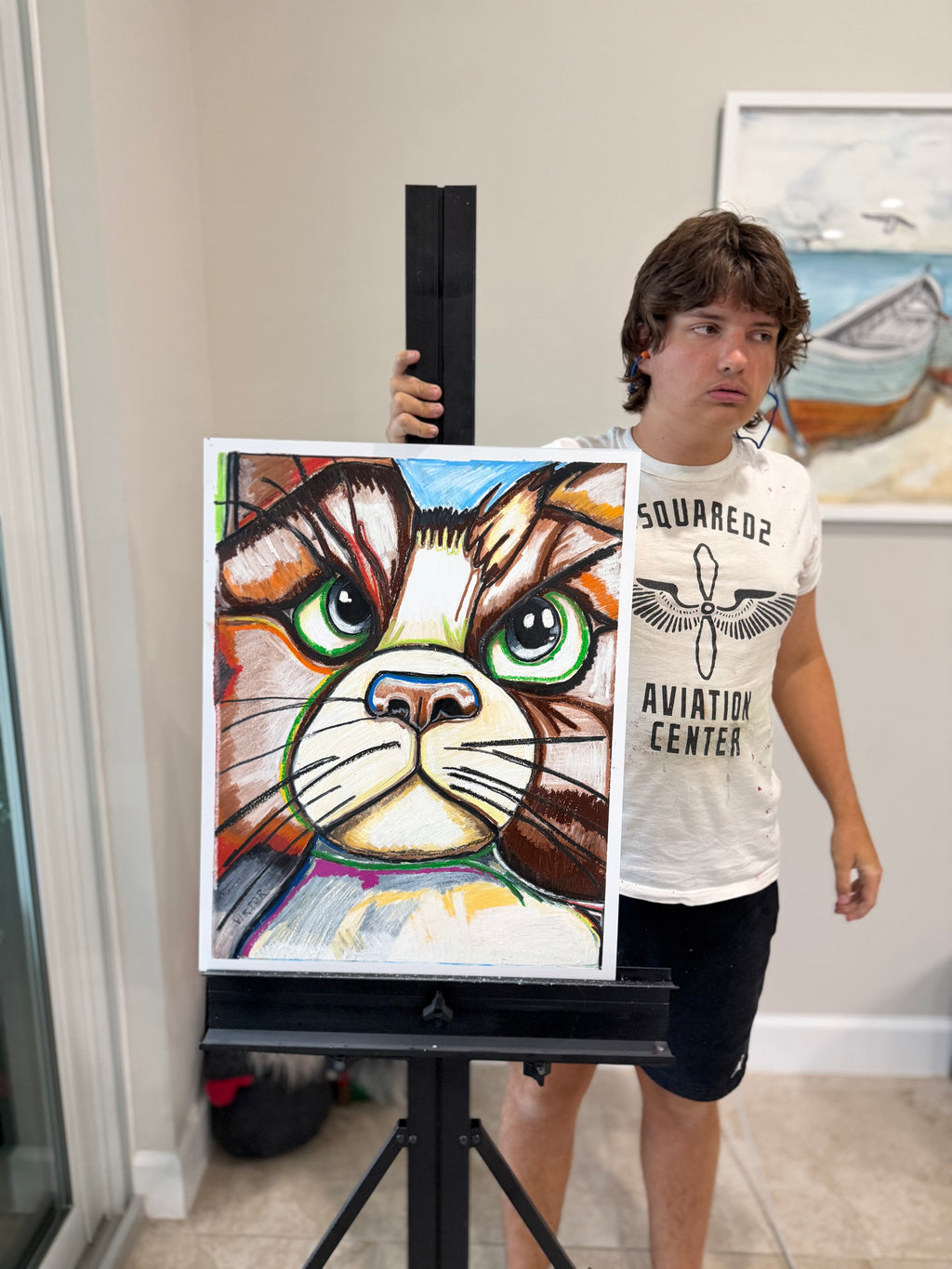 The Grumpy Cat  - ORIGINAL OIL PASTEL ARTWORK - 19x24" (video attached)