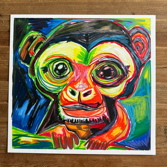 The Cute Monkey - ORIGINAL OIL PASTEL - 19x18”