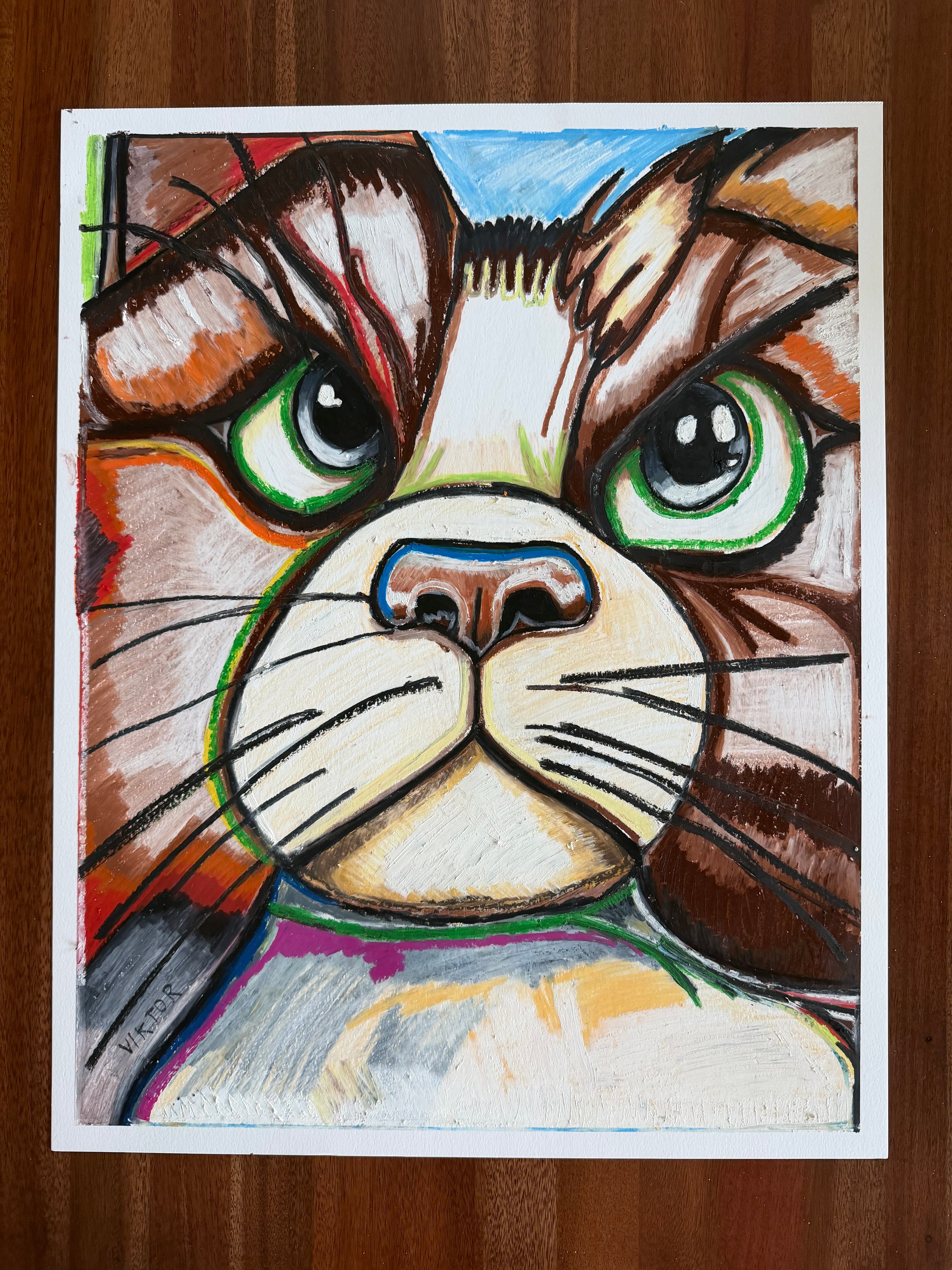 The Grumpy Cat  - ORIGINAL OIL PASTEL ARTWORK - 19x24" (video attached)