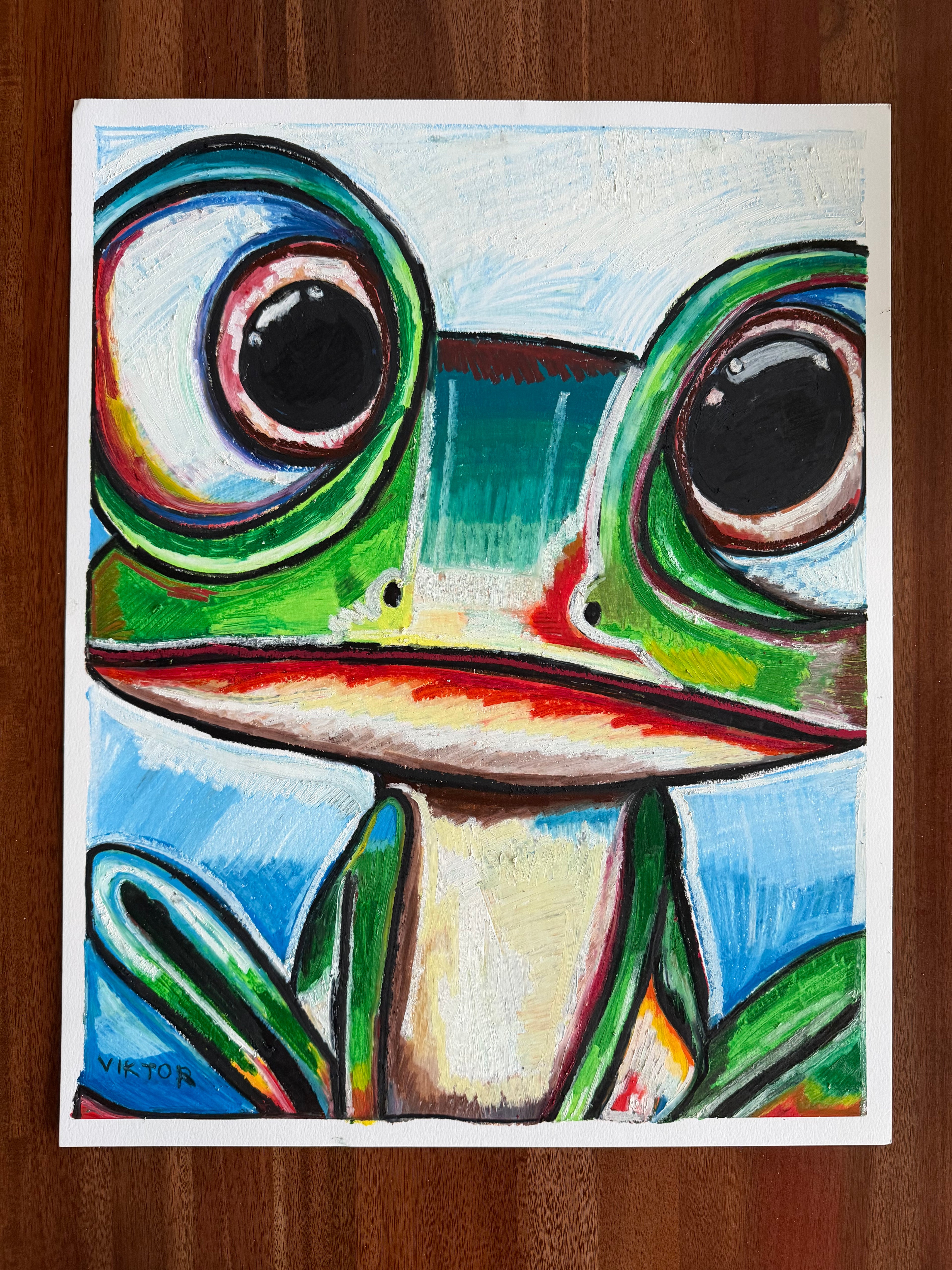The Frog Prince  - ORIGINAL OIL PASTEL ARTWORK - 19x24" (video attached)