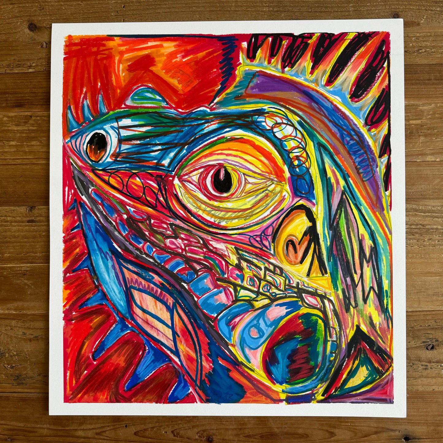 The Colorful Iguana - ORIGINAL OIL PASTEL - 17x19”