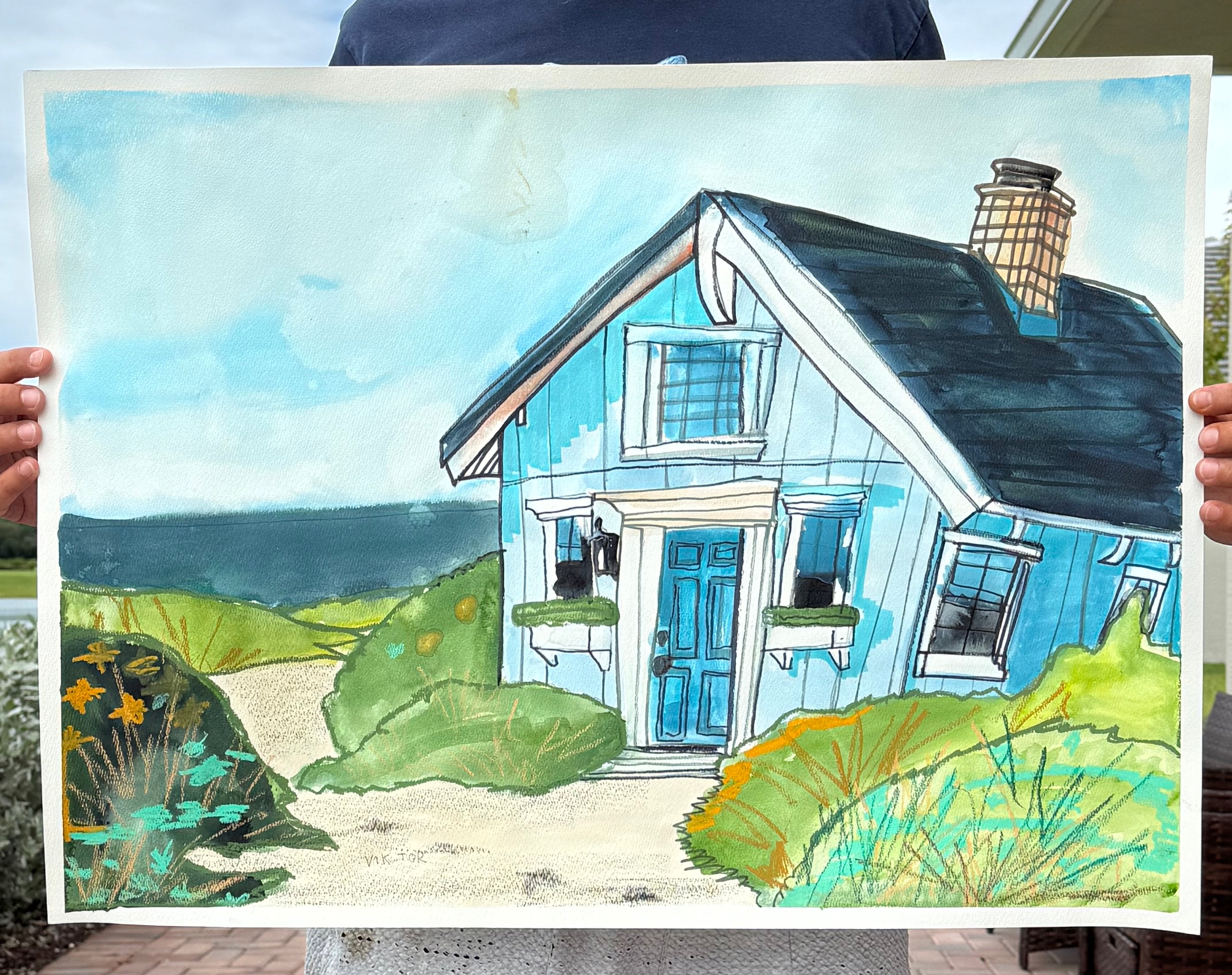 Beach House II - ORIGINAL Watercolor artwork 22x30”