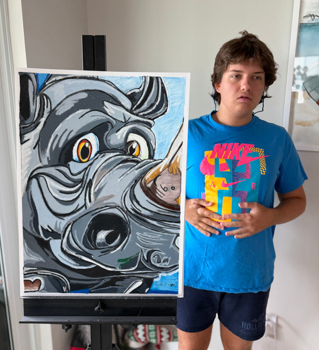 One Horned Wonder - ORIGINAL OIL PASTEL ARTWORK - 22x30" (see the video)
