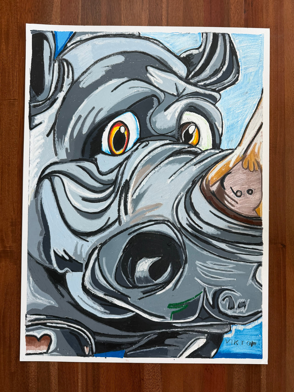 One Horned Wonder - ORIGINAL OIL PASTEL ARTWORK - 22x30" (see the video)