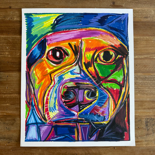 Colorful Dog  - ORIGINAL  14x17”
