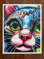 Cobalt Cat  - ORIGINAL OIL PASTEL ARTWORK - 19x24" (video attached)